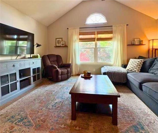1720 SE Kenwood Dr, Blue Springs, MO 64014 - living area with lofted ceiling and carpet floors