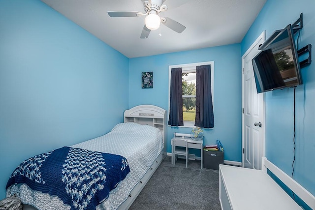 15714 Leavenworth Rd, Basehor, KS 66007 - bedroom with dark colored carpet and ceiling fan