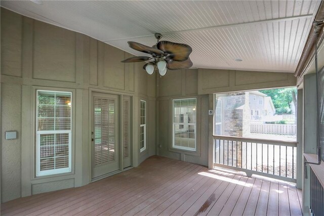 11512 Hadley St, Overland Park, KS 66210 - unfurnished sunroom with ceiling fan and lofted ceiling