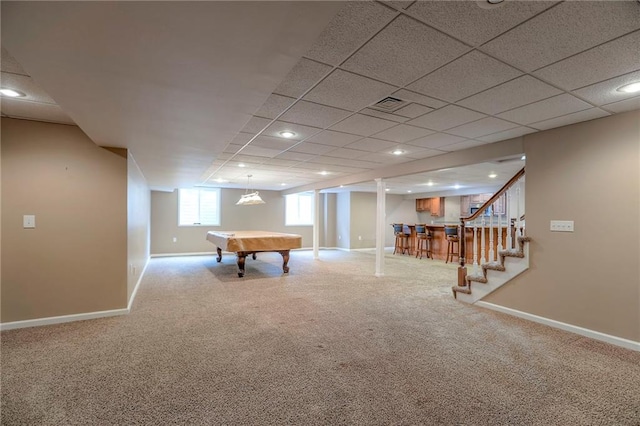 11512 Hadley St, Overland Park, KS 66210 - rec room with bar, carpet flooring, billiards, and recessed lighting