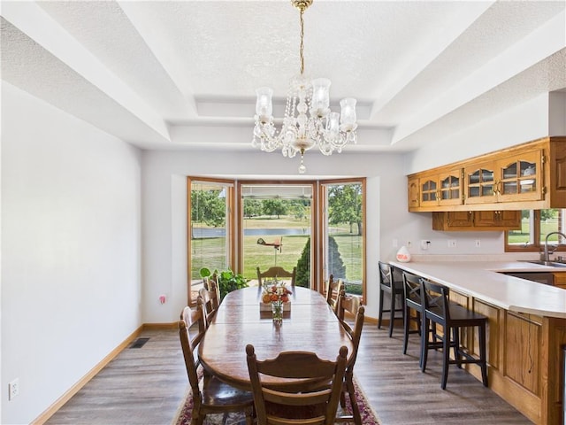 529 SE Dd Hwy, Warrensburg, MO 64093 - dining area with a raised ceiling, plenty of natural light, a chandelier, and a textured ceiling