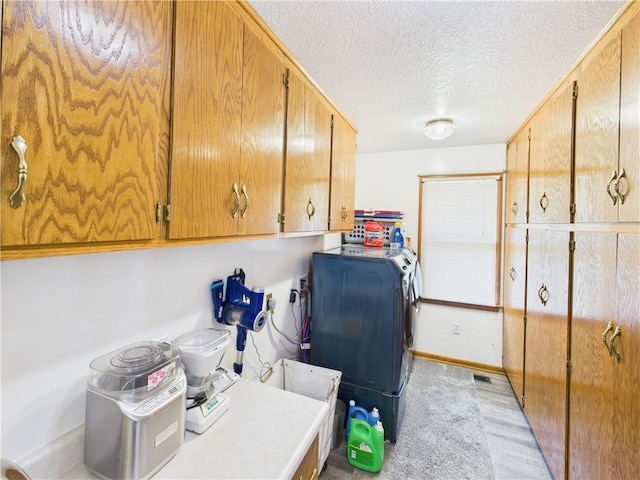 529 SE Dd Hwy, Warrensburg, MO 64093 - laundry area with cabinet space, a textured ceiling, washer / clothes dryer, and light wood-style flooring