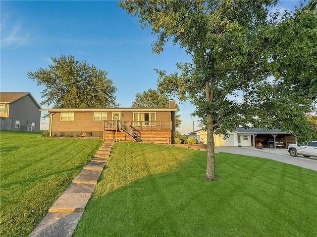 26240 Lakeview Dr, Maryville, MO 64468 - view of front of house with stairs, a chimney, a front yard, and a carport