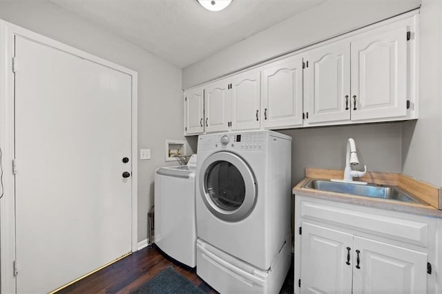 6710 Broadmoor St, Overland Park, KS 66204 - laundry room with cabinet space, independent washer and dryer, and dark wood finished floors