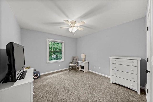 6710 Broadmoor St, Overland Park, KS 66204 - living area featuring a ceiling fan and carpet flooring