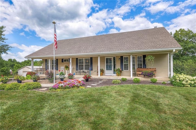 23708 S Southcrest Dr, Peculiar, MO 64078 - view of front facade featuring covered porch, a front yard, and roof with shingles