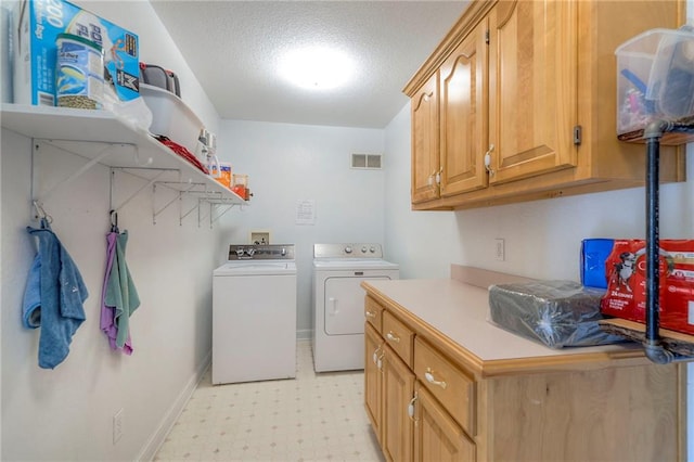 23708 S Southcrest Dr, Peculiar, MO 64078 - washroom with light flooring, independent washer and dryer, cabinet space, and a textured ceiling