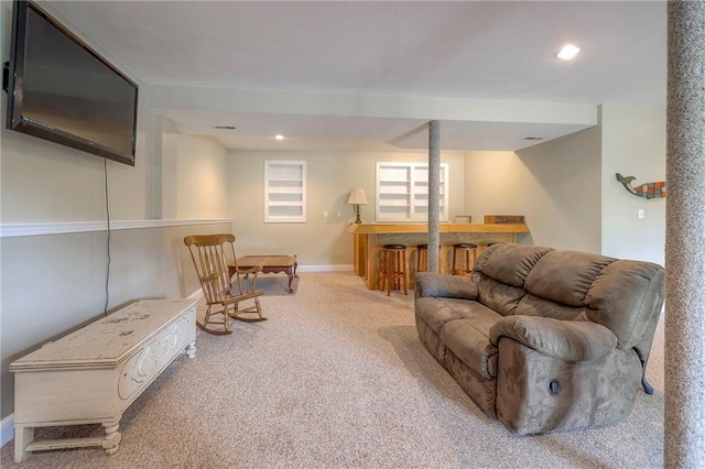 23708 S Southcrest Dr, Peculiar, MO 64078 - living area with a dry bar, carpet floors, and recessed lighting