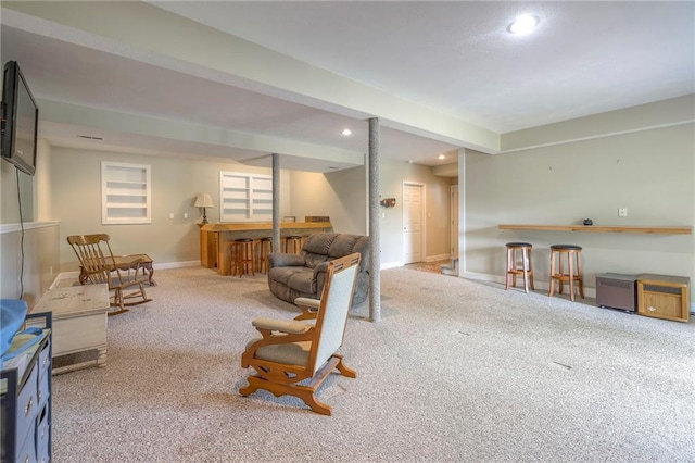 23708 S Southcrest Dr, Peculiar, MO 64078 - living area with carpet, recessed lighting, and bar