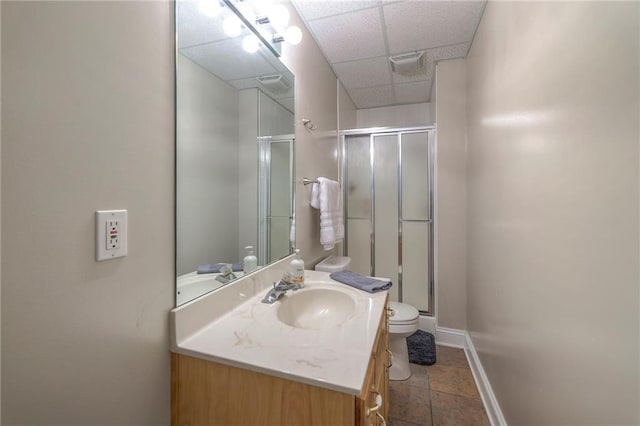 23708 S Southcrest Dr, Peculiar, MO 64078 - bathroom with vanity, a stall shower, and a paneled ceiling