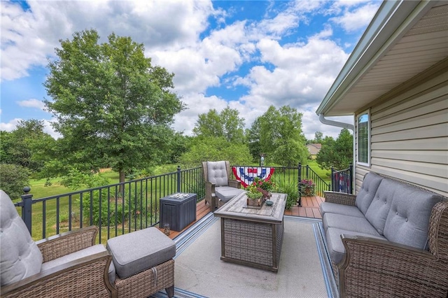 23708 S Southcrest Dr, Peculiar, MO 64078 - view of patio featuring outdoor lounge area and a wooden deck