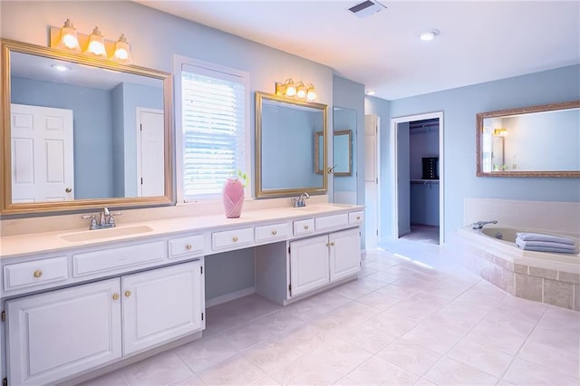 13009 Fontana St, Leawood, KS 66209 - bathroom with double vanity, tile patterned flooring, and a bath