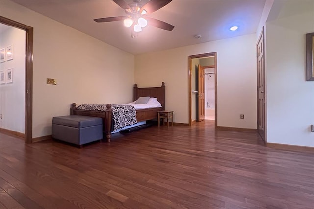 13009 Fontana St, Leawood, KS 66209 - bedroom with wood finished floors, a ceiling fan, and connected bathroom