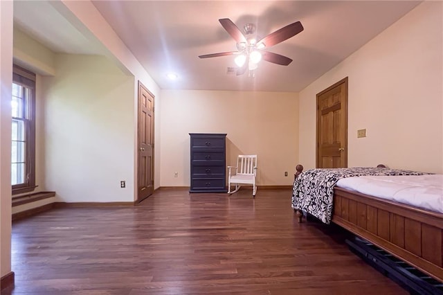 13009 Fontana St, Leawood, KS 66209 - bedroom featuring dark wood finished floors and a ceiling fan
