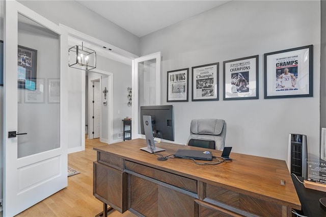 15297 W 172nd Pl, Olathe, KS 66062 - home office featuring a chandelier and light wood-style flooring