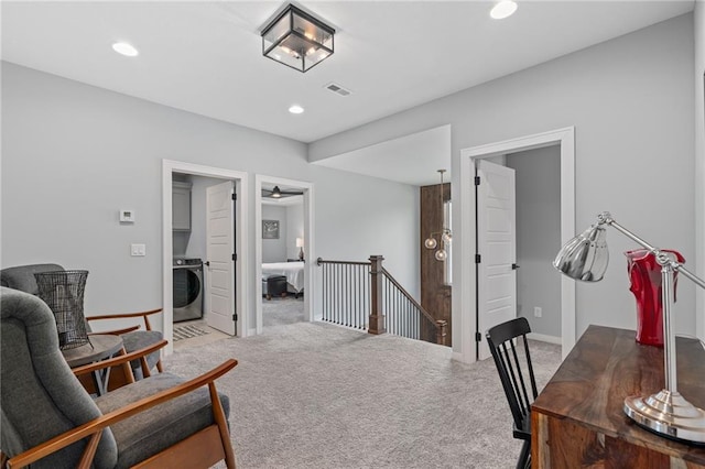 15297 W 172nd Pl, Olathe, KS 66062 - carpeted office featuring washer / clothes dryer and recessed lighting