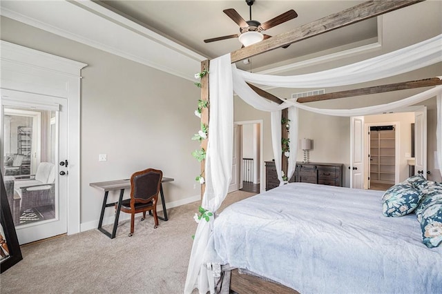 25072 W 114th Ct, Olathe, KS 66061 - carpeted bedroom featuring crown molding, access to exterior, and a ceiling fan