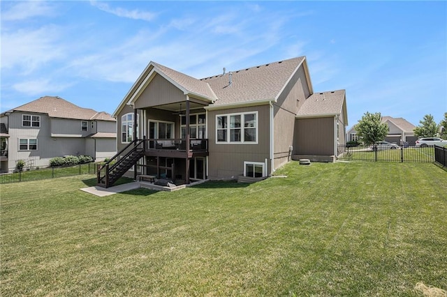 25072 W 114th Ct, Olathe, KS 66061 - back of house with a fenced backyard, stairway, and a wooden deck
