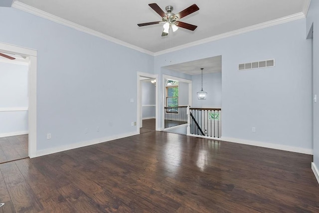 1401 NE Weddle Ln, Lees Summit, MO 64086 - unfurnished room featuring a ceiling fan, wood finished floors, and crown molding