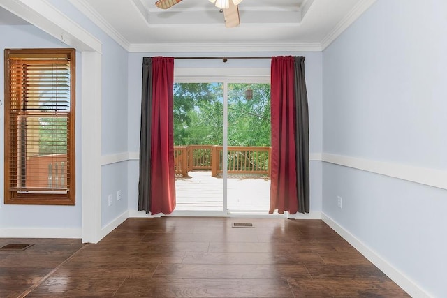 1401 NE Weddle Ln, Lees Summit, MO 64086 - empty room with ornamental molding, wood finished floors, and ceiling fan