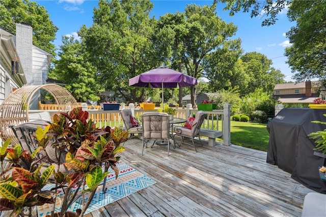 7211 Goodman St, Overland Park, KS 66204 - wooden terrace featuring outdoor dining area and a grill