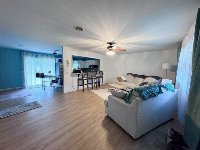 1012 Meadowbrook Rd E, Iola, KS 66749 - living area with wood finished floors and a ceiling fan