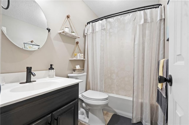 109 NW Whitlock Dr, Lees Summit, MO 64081 - full bath featuring vanity, shower / bathtub combination with curtain, a textured ceiling, and tile patterned flooring