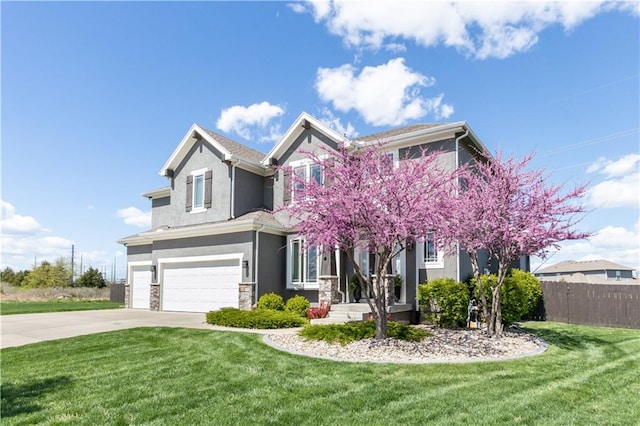 25096 W 87th St, Lenexa, KS 66227 - view of front of house with an attached garage, stucco siding, concrete driveway, and stone siding