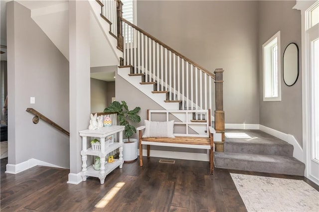 25096 W 87th St, Lenexa, KS 66227 - foyer featuring wood finished floors, a towering ceiling, and stairway