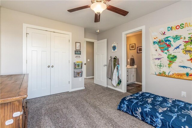 25096 W 87th St, Lenexa, KS 66227 - bedroom featuring carpet flooring, a closet, ceiling fan, and ensuite bathroom