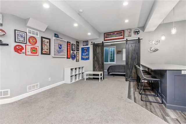 25096 W 87th St, Lenexa, KS 66227 - home office featuring a barn door and recessed lighting