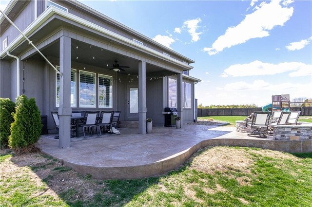 25096 W 87th St, Lenexa, KS 66227 - view of patio with a ceiling fan and grilling area