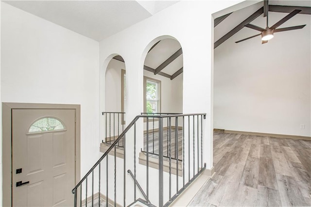 804 NW N Summit Cir, Blue Springs, MO 64015 - entrance foyer with a ceiling fan and wood finished floors