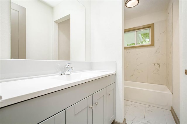 804 NW N Summit Cir, Blue Springs, MO 64015 - bathroom featuring marble finish floors, vanity, and shower / bath combination