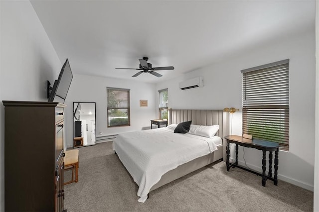 2017 W 48th St, Westwood, KS 66205 - bedroom featuring an AC wall unit, carpet, baseboard heating, and a ceiling fan
