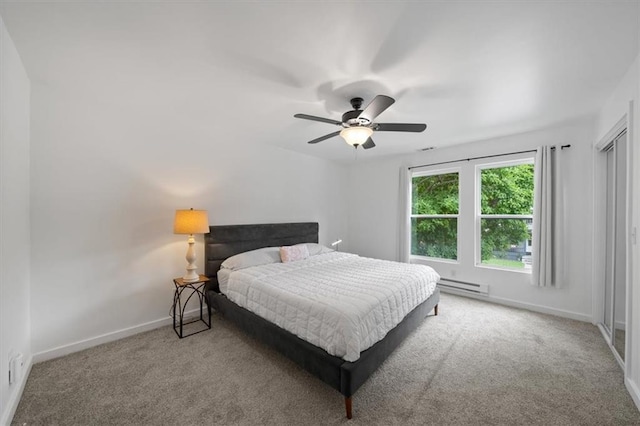 2017 W 48th St, Westwood, KS 66205 - bedroom featuring carpet, a baseboard heating unit, and ceiling fan