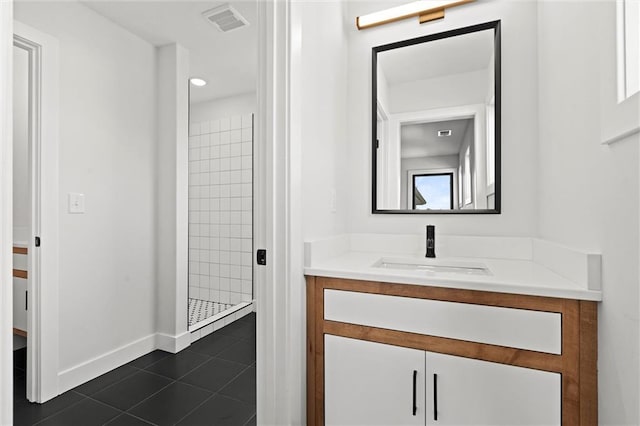 22615 W 87th Ter, Lenexa, KS 66227 - bathroom with vanity, a stall shower, and tile patterned floors