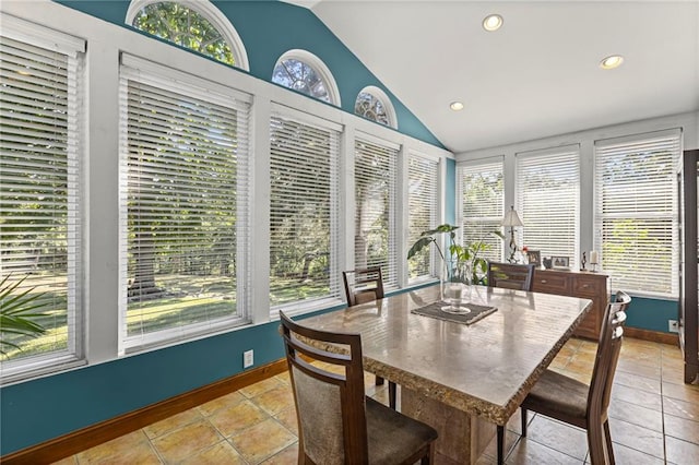 1015 S Wyckford Rd, Olathe, KS 66061 - dining space featuring vaulted ceiling, plenty of natural light, recessed lighting, and light tile patterned floors