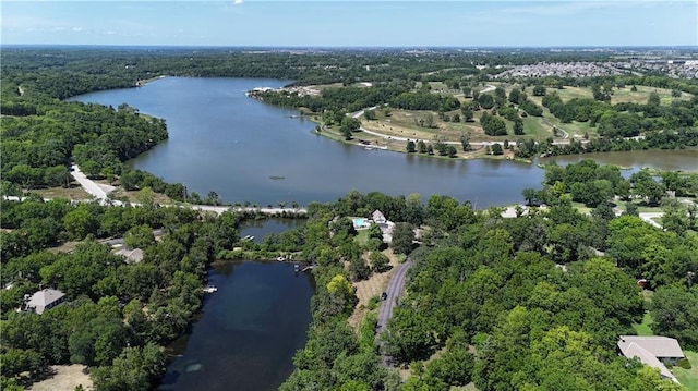 1015 S Wyckford Rd, Olathe, KS 66061 - aerial view of property and surrounding area featuring a large body of water and a forest