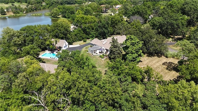 1015 S Wyckford Rd, Olathe, KS 66061 - drone / aerial view of a nearby body of water and a pool area