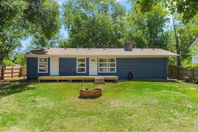 1202 S Willow St, Ottawa, KS 66067 - rear view of property with a fire pit and a chimney