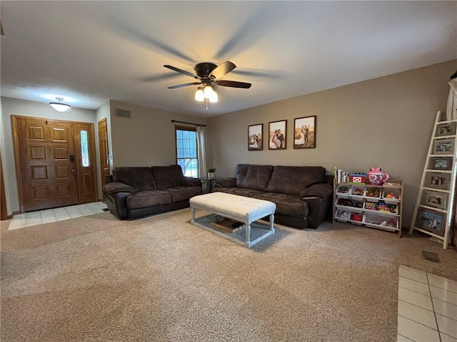 2006 Buckingham St, Saint Joseph, MO 64506 - living room featuring light carpet and ceiling fan