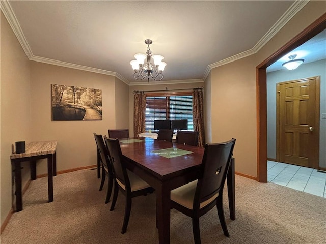 2006 Buckingham St, Saint Joseph, MO 64506 - dining room featuring light colored carpet, a chandelier, and crown molding