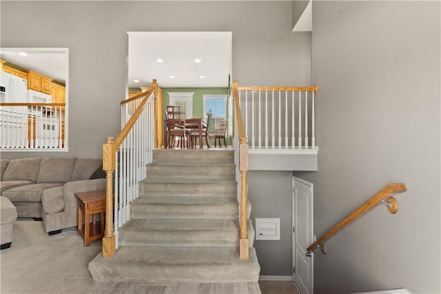 2105 NW Sweetgum Ct, Grain Valley, MO 64029 - stairs with carpet and recessed lighting