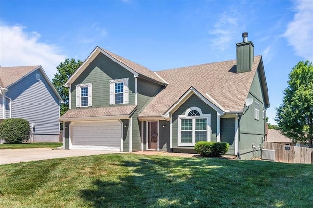 3605 NW Pier Ct, Blue Springs, MO 64015 - traditional-style house with concrete driveway, a chimney, a garage, and roof with shingles