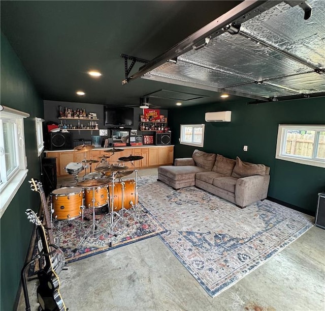 1141 S Main St, Ottawa, KS 66067 - living room featuring a wall mounted air conditioner and a bar