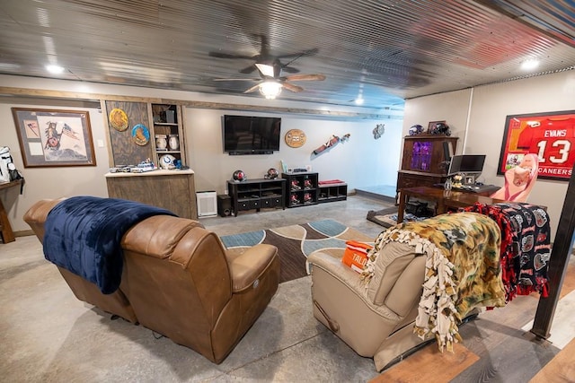 28909 E 297th St, Garden City, MO 64747 - living area featuring concrete floors and ceiling fan