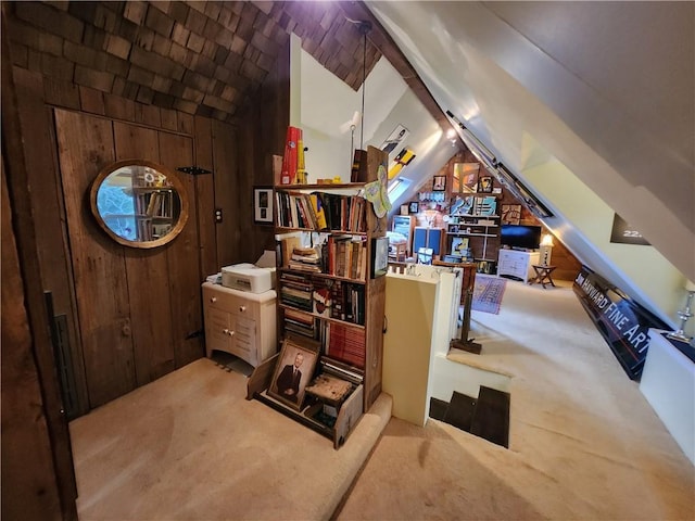 315 N 1st St, Independence, KS 67301 - carpeted home office with lofted ceiling and wood walls