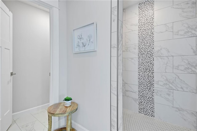 24704 W 76th St, Shawnee, KS 66227 - bathroom featuring a walk in shower and marble finish flooring