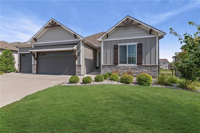 227 SW Eagles Ridge Dr, Blue Springs, MO 64014 - craftsman inspired home featuring board and batten siding, stone siding, a front yard, and an attached garage
